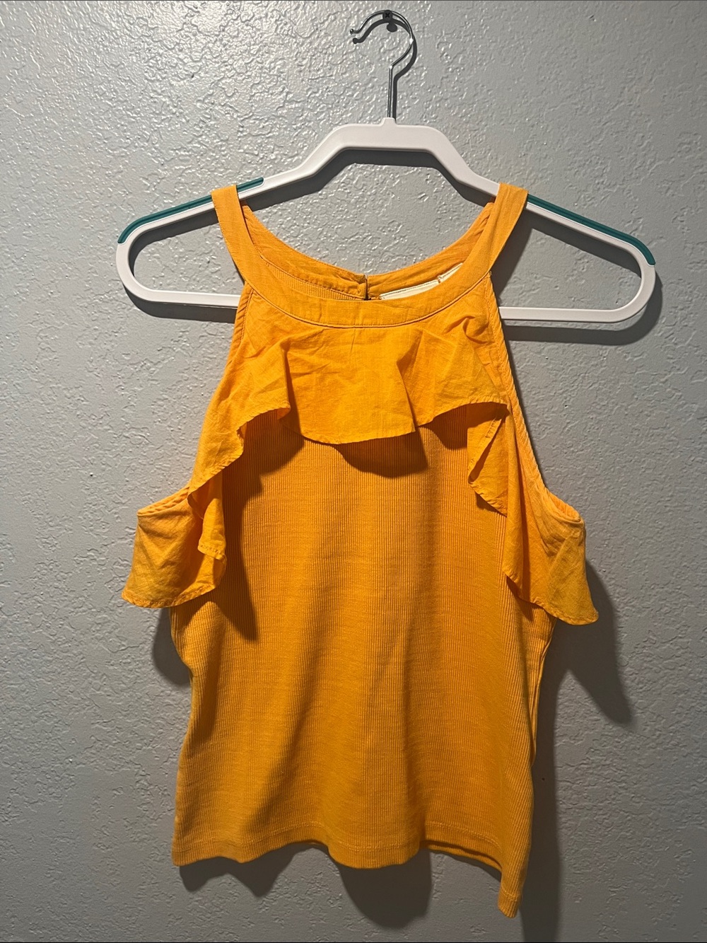 Maeve Yellow Ruffle Cold-Shoulder Tank Top